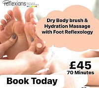 This package is the perfect spring and summer pampering.  Staring with a full dry body brushing massage to remove dead skin cells, followed with organic oils and lotions to give your body a hydrating boost. You will then relax to enjoy a full foot reflexology treatment.